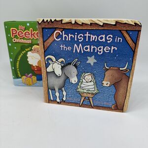 Lot of 2 Christmas Board Books Christmas in the Manger Santa Lift the Flap Baby